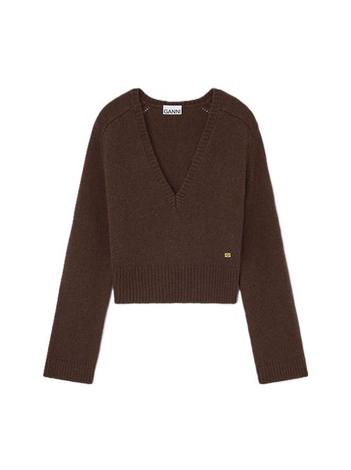 Shaved Chocolate Brown V-neck Jumper Ganni Ganni | K2614869 SHAVED CHOCOLATE